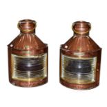 A Pair of Bulpitt & Sons Brass and Copper Ship's Lanterns, early 20th century, of traditional