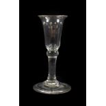 A ''Gin'' Glass, circa 1760, the bell shaped bowl with basal ball knop on a plain stem and folded