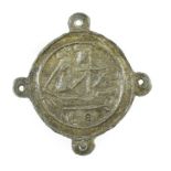 Kirkwall, a beggar's badge, of circular form, centred by a sailing ship over stamped number 8 and