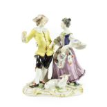 A Meissen Porcelain Figure Group, late 19th/20th century, as an 18th century shepherd and