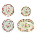 A Set of Eight Spode Pearlware Dinner Plates, circa 1820, transfer printed and overpainted with
