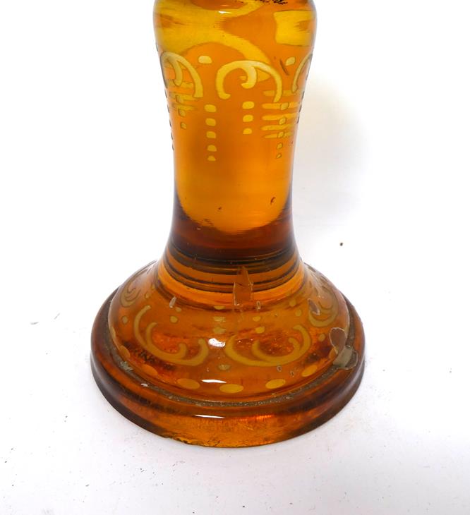 A Bohemian Amber Overlay Clear Glass Goblet Vase and Cover, mid 19th century, the panelled bowl - Image 4 of 29