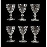 A Set of Six Baccarat Wine Glasses, modern, Harcourt pattern, with panelled ovoid bowls, knopped