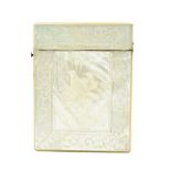 A Mother-of-Pearl Card Case, circa 1850, carved with partridge amongst foliage within an engraved