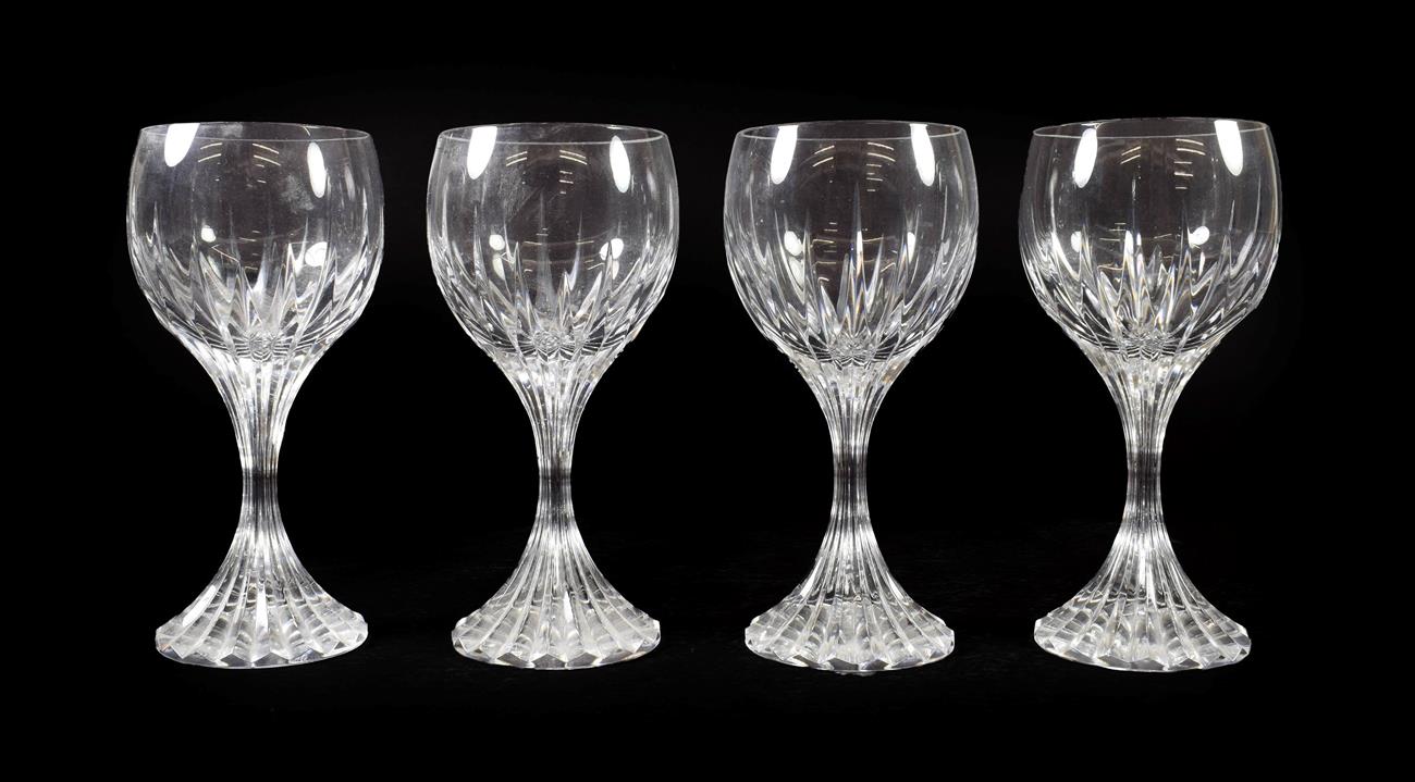 A Set of Four Baccarat Wine Glasses, modern, Massena pattern, with fluted oval bowls, waisted