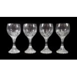 A Set of Four Baccarat Wine Glasses, modern, Massena pattern, with fluted oval bowls, waisted