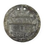 Forfar, a beggar's badge, of circular form, cast with a castle over FORFAR, the reverse with 1767,