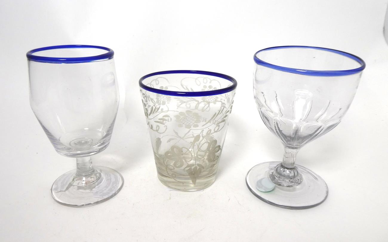 A Glass Beaker, early 19th century, of bucket form with blue glass rim, inscribed ELLEN AXON and - Image 3 of 5