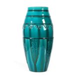 A Chinese Turquoise Glazed Vase, late Qing, in Archaistic style, of bullet form, moulded with