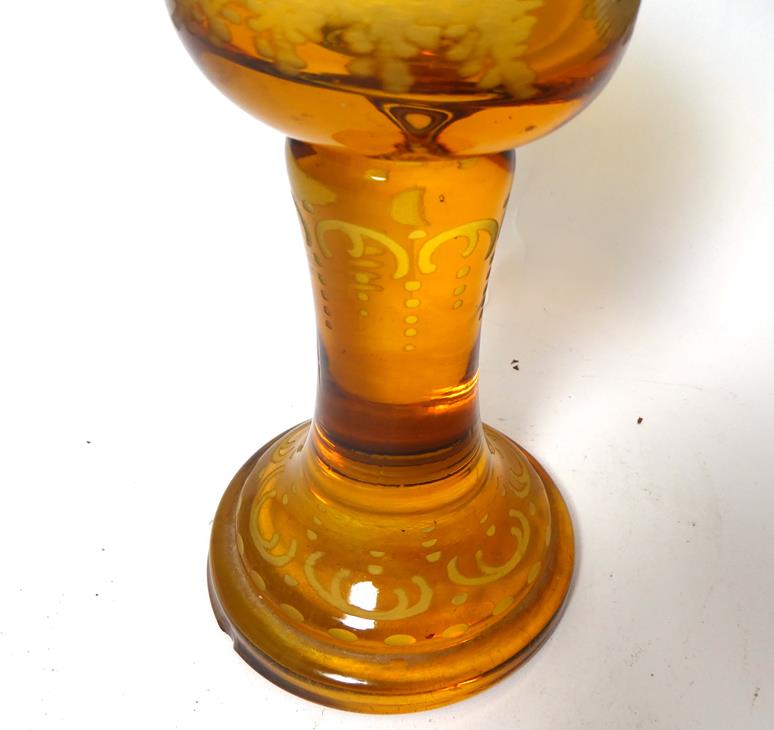 A Bohemian Amber Overlay Clear Glass Goblet Vase and Cover, mid 19th century, the panelled bowl - Image 14 of 29