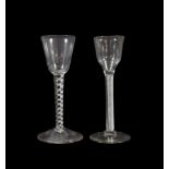A Wine Glass, circa 1750, the rounded funnel bowl on an air twist stem and circular foot, 16cm high;