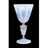 A Salviati & Co Façon de Venise Opal Glass Goblet, circa 1880, the wrythen fluted bowl on a hollow