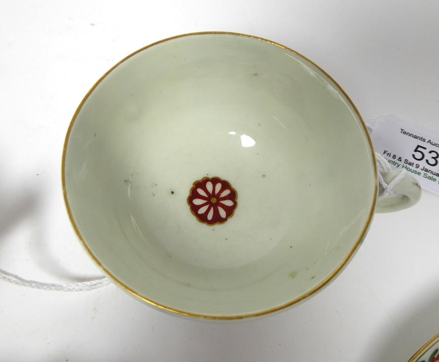 A Worcester Porcelain Teacup and Saucer, circa 1775, of fluted form, painted with the Rich Queens - Image 6 of 13