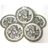 A Set of Five Nelson Commemorative Pearlware Plates, circa 1805, transfer printed in black with a
