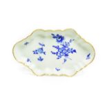 A Worcester Porcelain Spoon Tray, circa 1770, of lobed lozenge form, painted in Dry Blue with