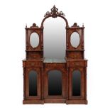 A Victorian Figured Walnut and Marquetry Inlaid Chiffonier, circa 1870, of breakfront form with a