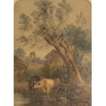 Attributed to John Duffield Harding (1798-1863) Willow tree with cow Watercolour with scratching