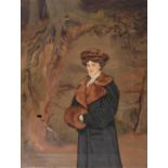 Charles E. Baldock (19th/20th century) Portrait of an elegant lady wearing a brown fur muff with