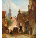 D Pols (19th century) Dutch Street scene with figures returning from market Signed, oil on panel,