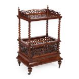 A Victorian Figured Walnut Canterbury, circa 1870, the upper section with a three-quarter pierced