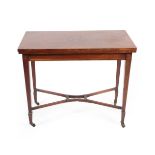 A Victorian Mahogany, Satinwood and Marquetry Inlaid Foldover Card Table, in the manner of Edwards &