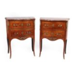 A Matched Pair of Late 19th Century Rosewood and Marquetry Inlaid Two Drawer Petit Commodes, with