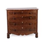 ~ A George IV Mahogany and Rosewood Crossbanded Bowfront Chest, 2nd quarter 19th century, of four
