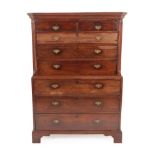 A George III Mahogany Chest on Chest, late 18th century, the upper section with two short over three