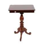 ~ A Victorian Mahogany Tripod Table, circa 1870, of rectangular form, on a vasiform and turned