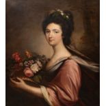 British School (19th century) Portrait of Mrs Campbell of Shaw holding a basket of flowers Oil on