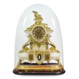 A Victorian Alabaster and Gilt Metal Mounted Striking Mantel Clock, circa 1880, surmounted by