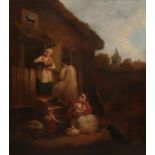 After George Morland (1763-1804) Travellers being given sustenance outside a tavern Bears signature,