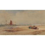 Thomas Bush Hardy RBA (1842-1897) Beached shipping vessel and fisherfolk on a shoreline Signed,