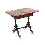 A Victorian Figured Walnut Work/Games Table, circa 1880, the pivoting top with Tunbridgeware