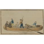 Circle of Samuel Scott (1702-1772) Figures in a river ferry Watercolour, together with a further