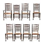 A Set of Eight Ash and Rush-Seated Lancashire Ladder-Back Chairs, 3rd quarter 19th century,
