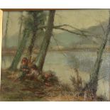 F R Gélard (late 19th century) French Children at rest by a lakeside Signed and dated 1898, oil on