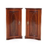 A Pair of Edwardian Mahogany and Satinwood Banded Pedestal Cupboards, early 20th century, of