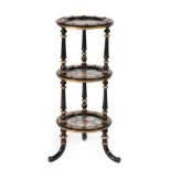 A Late 19th Century Continental Ebonised and Parcel Gilt Three-Tier Cake Stand, of circular form,