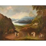 Follower of Jacob Philip Hackert (1737-1807) Figures in an extensive Lakeland landscape Oil on