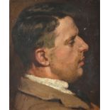 Slade School Style (20th century) Portrait of a gentleman wearing a brown overcoat in profile