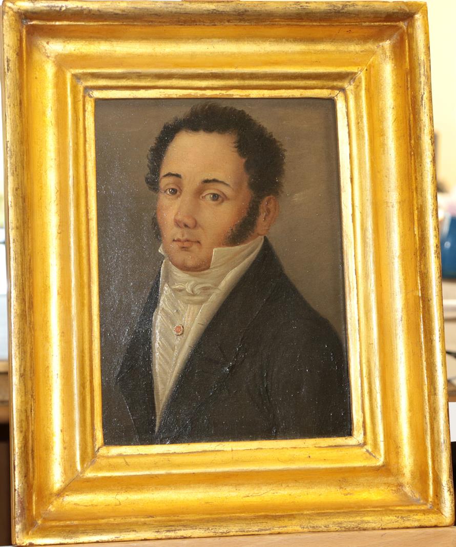 French School (19th century) Portrait of a Gentleman, head and shoulders, wearing a white necktie - Image 2 of 3