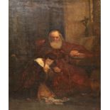 English School (19th century) A lady despairing before a monk in a church interior, jewels at her