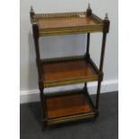 A Louis XV Style Kingwood, Parquetry and Gilt Metal Mounted Three-Tier Etagere, early 20th