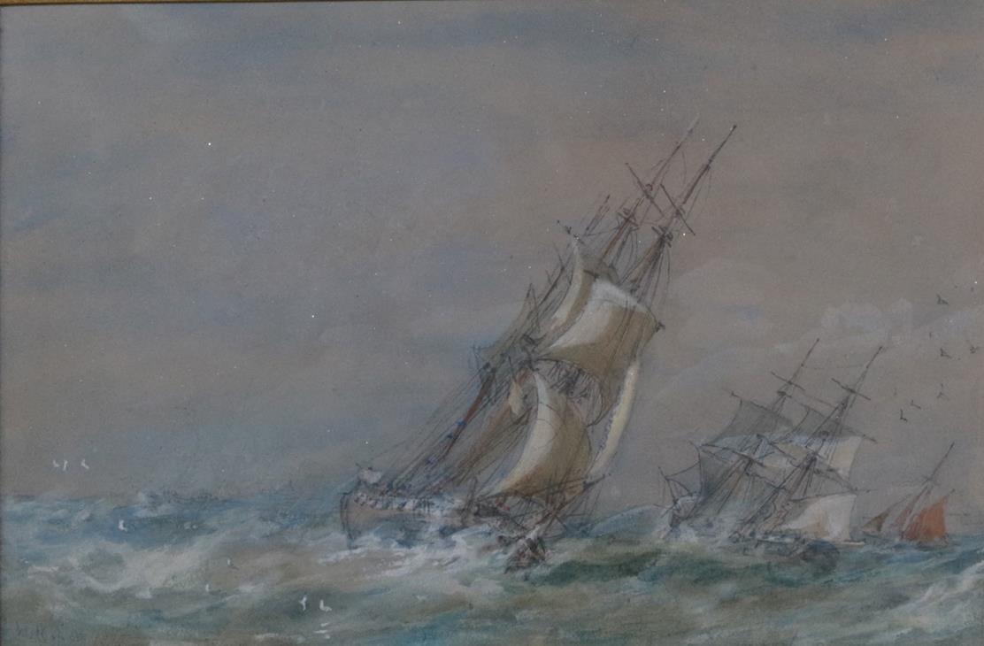 Sir Oswald Brierly RWS (1817-1894) Sailed, masted ships in a squall Signed and indistinctly dated,