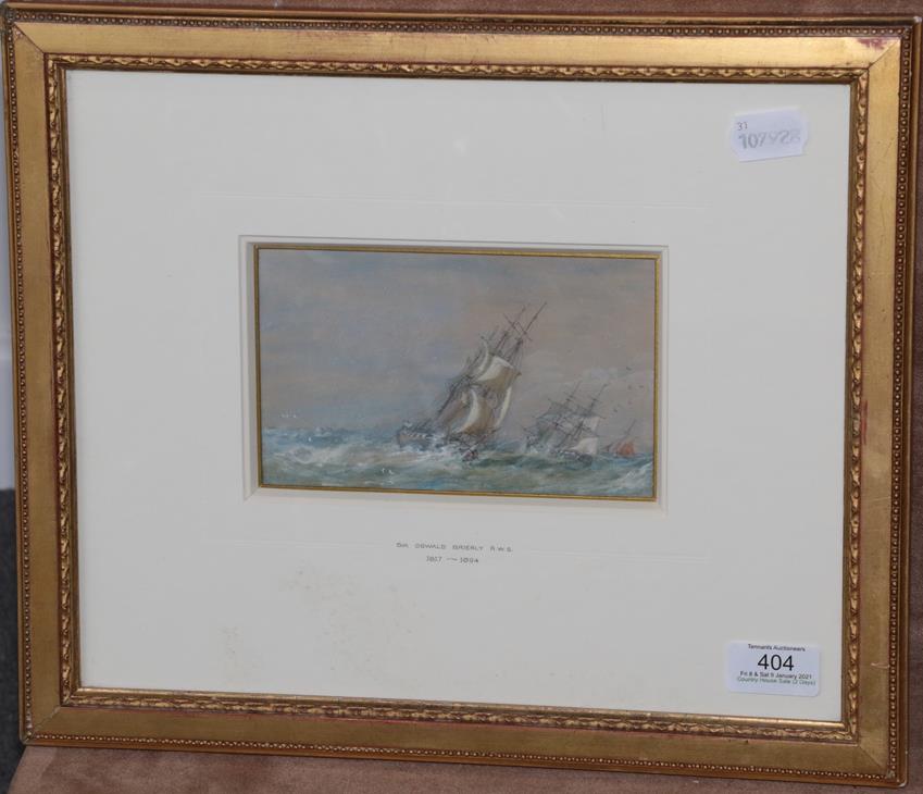 Sir Oswald Brierly RWS (1817-1894) Sailed, masted ships in a squall Signed and indistinctly dated, - Image 2 of 3