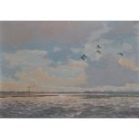 Keith Shackleton MBE (1923-2015) ''Widgeon over Bosham'' Signed and dated (19)52, oil on canvas