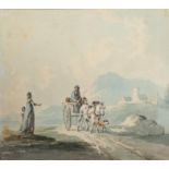 Attributed to Peter le Cave (1769-1811) Horse and cart pausing on a Lakeland pathway Watercolour,