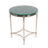 A 20th Century Green Malachite Veneered Circular and Chromed Metal Occasional Table, of classical