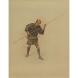 Circle of Jirokichi Kasagi (1870 - 1923) Japanese Wolf hunting Figure with staff Indistinctly